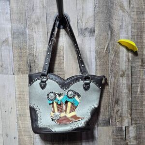 Silver Cowboy Boot Embellished Concealed Carry Western Shoulder Bag Purse